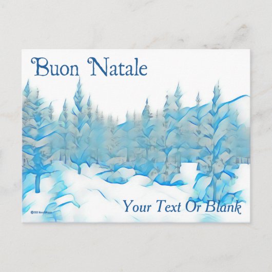 Snowy Blue Trees - Buon Natale Briefkaart (Voorkant)