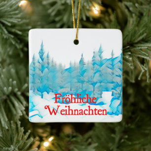 Snowy Blue Trees - Fröhliche Weihnachten Keramisch Ornament