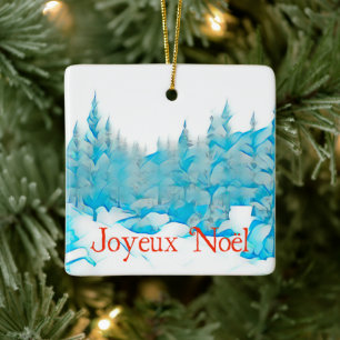 Snowy Blue Trees - Joyeux Noël Keramisch Ornament