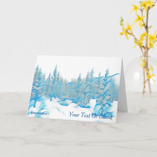 Snowy Blue Trees Kaart (Gele Bloem)