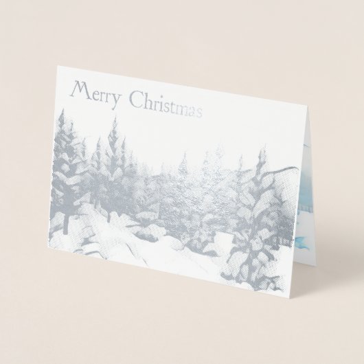 Snowy Blue Trees - Vrolijk kerstfeest Folie Kaarten (Voorkant)