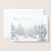 Snowy Blue Trees - Vrolijk kerstfeest Folie Kaarten (Voorkant met envelop)