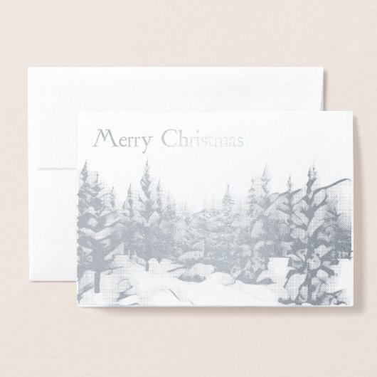 Snowy Blue Trees - Vrolijk kerstfeest Folie Kaarten (Voorkant met envelop)