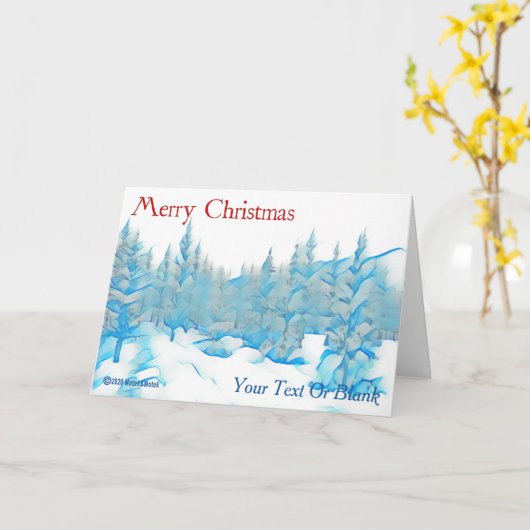 Snowy Blue Trees - Vrolijk kerstfeest Kaart (Gele Bloem)