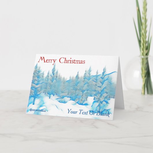Snowy Blue Trees - Vrolijk kerstfeest Kaart (Voorkant)