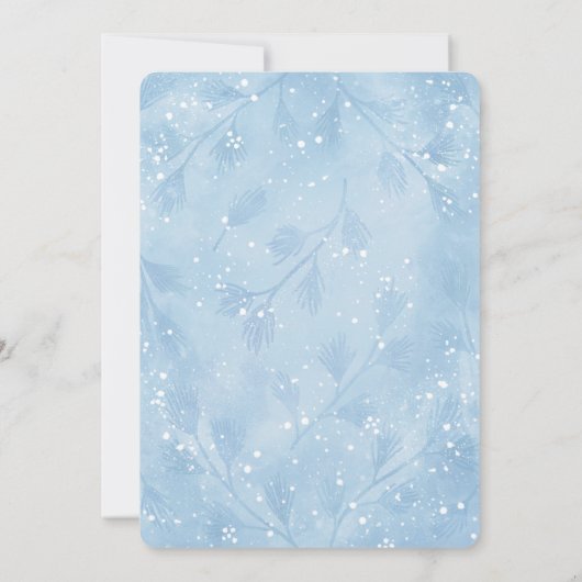 Snowy Blue Winter Wedding Save the Date Cards (Achterkant)