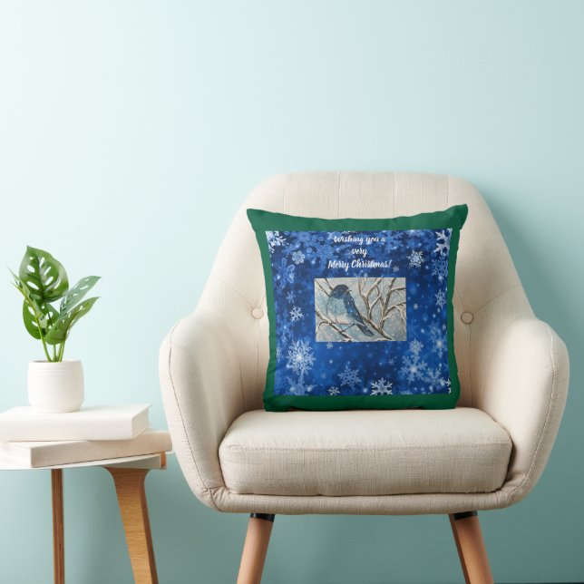 Snowy Bluebird Notecard Kussen (Stoel)