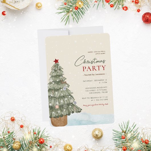 Snowy Boho Christmas Tree Modern Christmas Party Kaart
