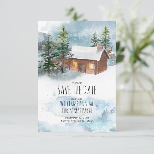 Snowy Bossen Kerstfeest Save the Date (Staand voorkant)