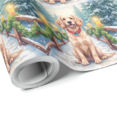 Snowy Bridge Boykin Spaniel Christmas Art Cadeaupapier (Rol Hoek)