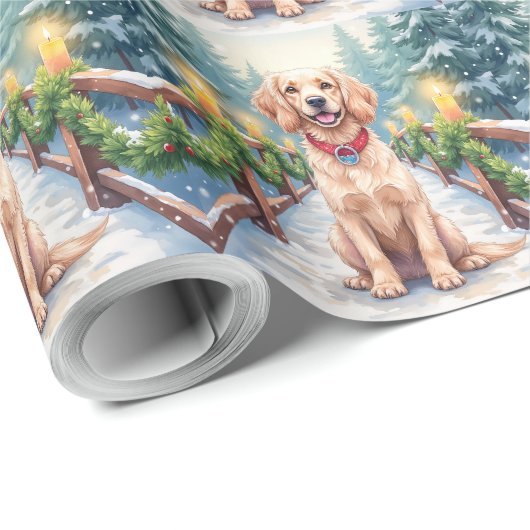 Snowy Bridge Boykin Spaniel Christmas Art Cadeaupapier (Rol Hoek)