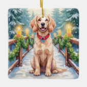 Snowy Bridge Boykin Spaniel Christmas Art Keramisch Ornament (Voorkant)