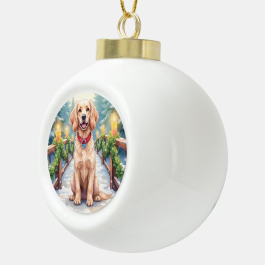 Snowy Bridge Boykin Spaniel Christmas Art Keramische Bal Ornament (Rechts)