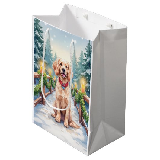 Snowy Bridge Boykin Spaniel Christmas Art Medium Cadeauzakje (Voorkant Gekanteld)