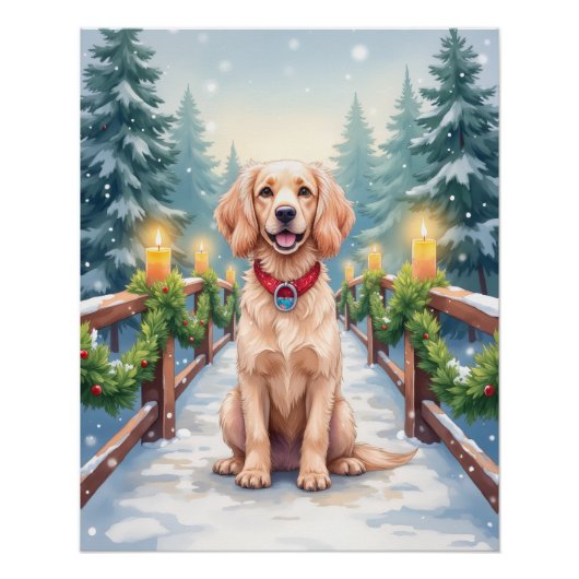 Snowy Bridge Boykin Spaniel Christmas Art Perfect Poster (Voorkant)