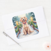 Snowy Bridge Boykin Spaniel Christmas Art Vierkante Sticker (Envelop)