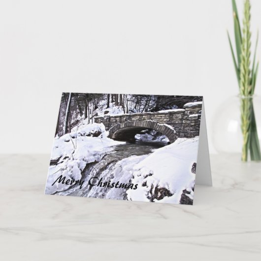 Snowy Bridge Feestdagen Kaart (Voorkant)