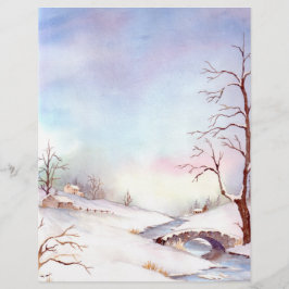 Snowy Bridge Waterverf Landscape Painting