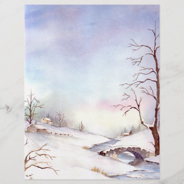 Snowy Bridge Waterverf Landscape Painting (Voorkant)
