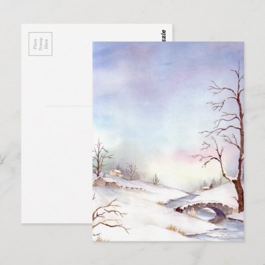 Snowy Bridge Waterverf Landscape Painting Briefkaart (Voorkant / Achterkant)