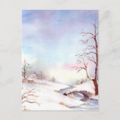 Snowy Bridge Waterverf Landscape Painting Briefkaart (Voorkant)