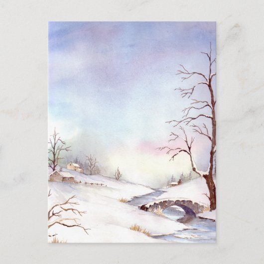 Snowy Bridge Waterverf Landscape Painting Briefkaart (Voorkant)