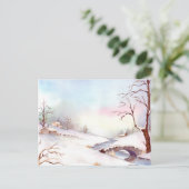 Snowy Bridge Waterverf Landscape Painting Briefkaart (Staand voorkant)