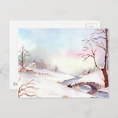 Snowy Bridge Waterverf Landscape Painting Briefkaart (Voorkant / Achterkant)