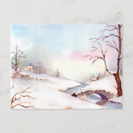 Snowy Bridge Waterverf Landscape Painting Briefkaart