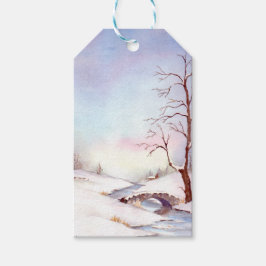Snowy Bridge Waterverf Landscape Painting Cadeaulabel