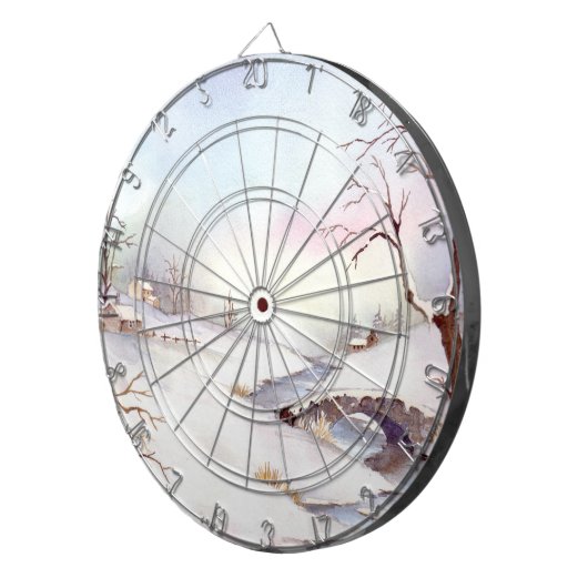 Snowy Bridge Waterverf Landscape Painting Dartbord (Voorkant Rechts)