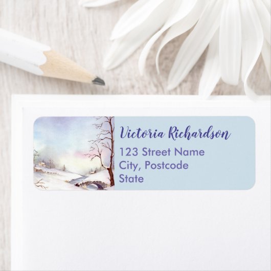 Snowy Bridge Waterverf Landscape Painting Etiket (Insitu)