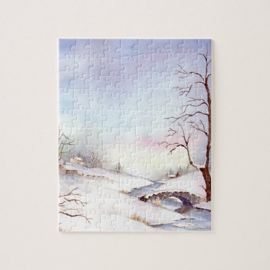 Snowy Bridge Waterverf Landscape Painting Legpuzzel (Verticaal)