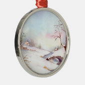 Snowy Bridge Waterverf Landscape Painting Metalen Ornament (Rechts)