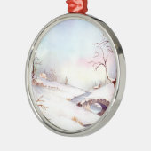 Snowy Bridge Waterverf Landscape Painting Metalen Ornament (Links)