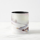 Snowy Bridge Waterverf Landscape Painting Mok (Midden)