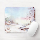 Snowy Bridge Waterverf Landscape Painting Muismat (Met muis)