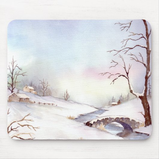 Snowy Bridge Waterverf Landscape Painting Muismat (Voorkant)