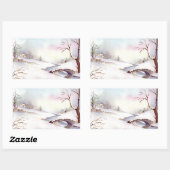 Snowy Bridge Waterverf Landscape Painting Rechthoekige Sticker (Vel)