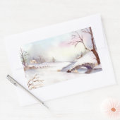 Snowy Bridge Waterverf Landscape Painting Rechthoekige Sticker (Envelop)