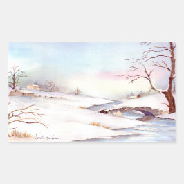 Snowy Bridge Waterverf Landscape Painting Rechthoekige Sticker