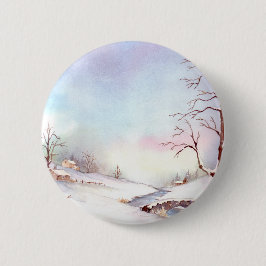 Snowy Bridge Waterverf Landscape Painting Ronde Button 5,7 Cm