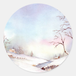 Snowy Bridge Waterverf Landscape Painting Ronde Sticker