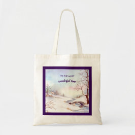 Snowy Bridge Waterverf Landscape Painting Tote Bag