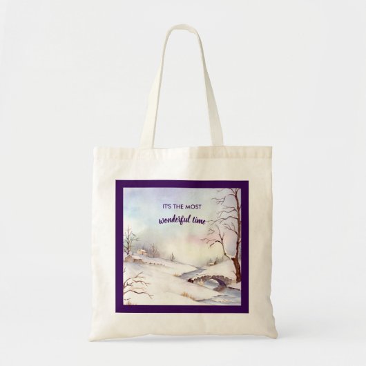 Snowy Bridge Waterverf Landscape Painting Tote Bag (Voorkant)