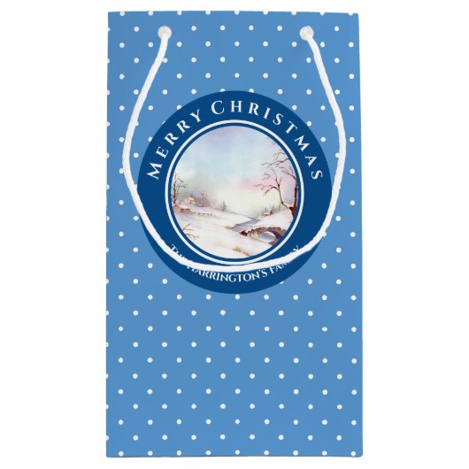 Snowy Bridge Waterverf Landschap Kerstmis Klein Cadeauzakje (Achterkant)