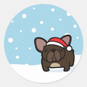 Snowy Brindle Frenchie Ronde Sticker (Voorkant)