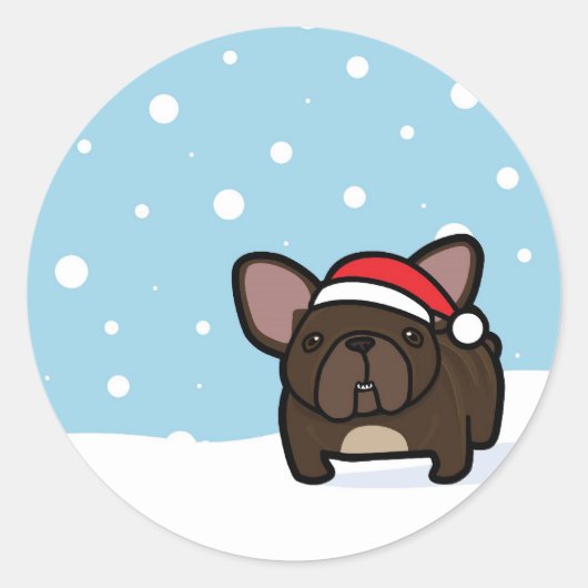 Snowy Brindle Frenchie Ronde Sticker (Voorkant)