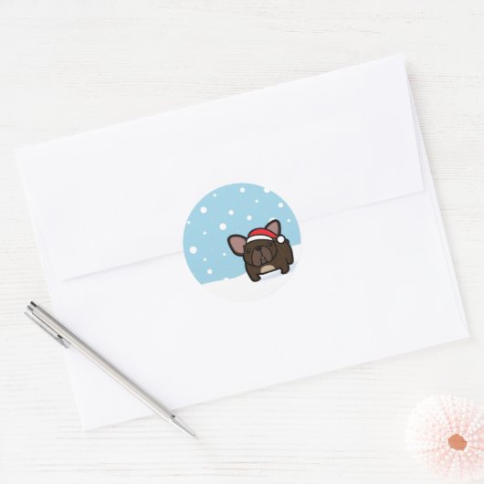 Snowy Brindle Frenchie Ronde Sticker (Envelop)