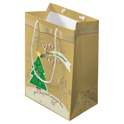 Snowy Bronze "Vrolijk kerstfeest" Medium Cadeauzakje (Voorkant Gekanteld)